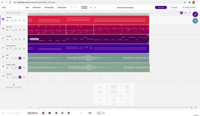Bildschirmfoto von der App Soundtrack mit vielen bunten Feldern