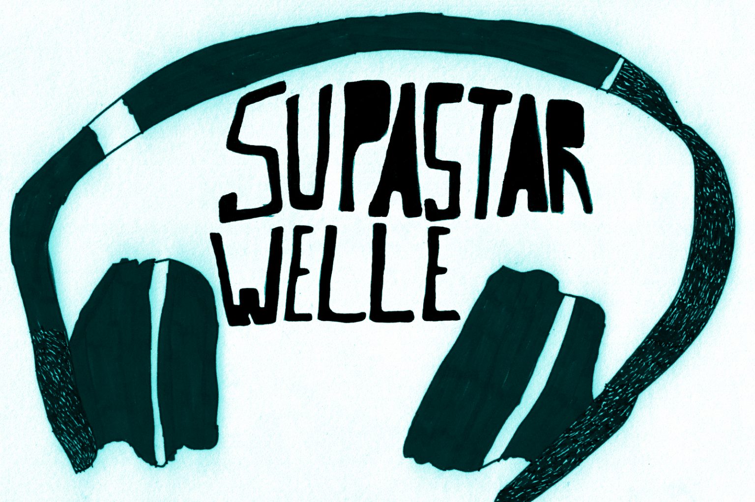 Logo der Supastar Welle mit Schriftzug und gezeichnetem Kopfhörer