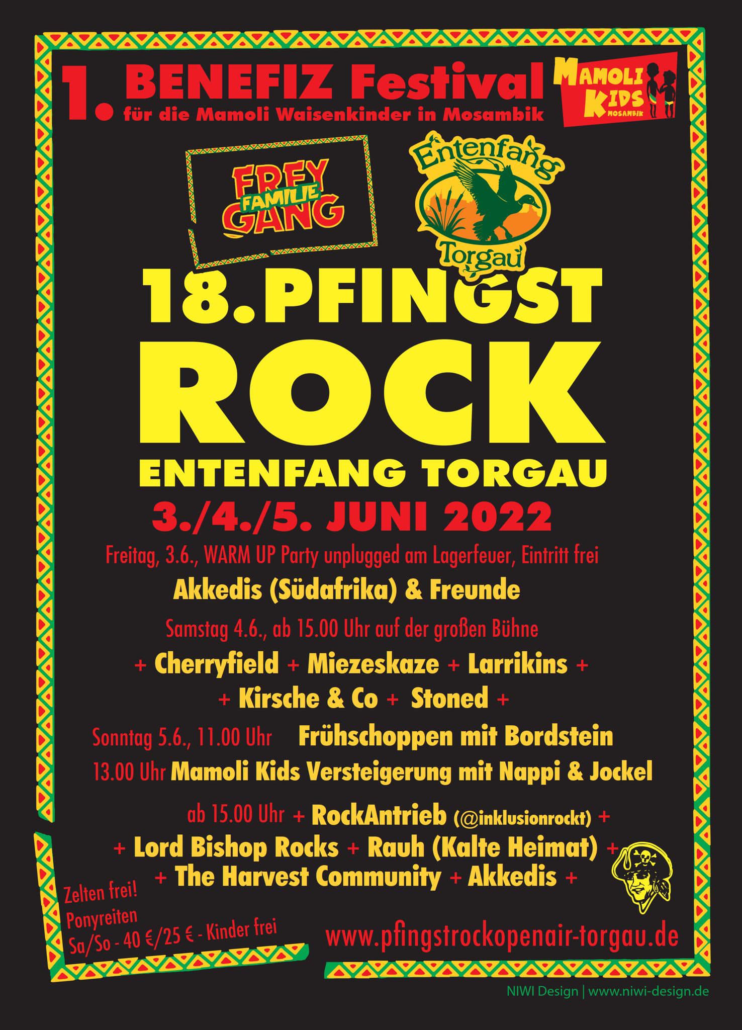 Poster des 18. Fingst Rock Festivals mit allen Bühnenprogrammen - siehe Info auf der Webseite des Festivals