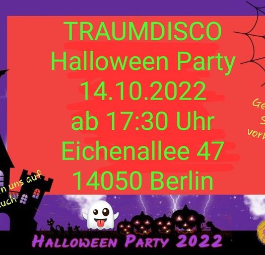 Flyer mit gleichen Angaben dieser Webseite Traumdisco Halloweenparty
