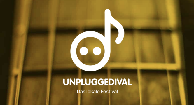Logo mit gezeichneter Musik-Not und Schrift "Unpluggedival - das lokale Festival"