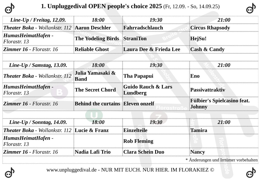 Bild mit Übersicht von Bands und Zeiten