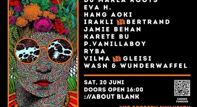 Flyer der Varanstaltung mit buntem Bild und Namen der Auftretenden