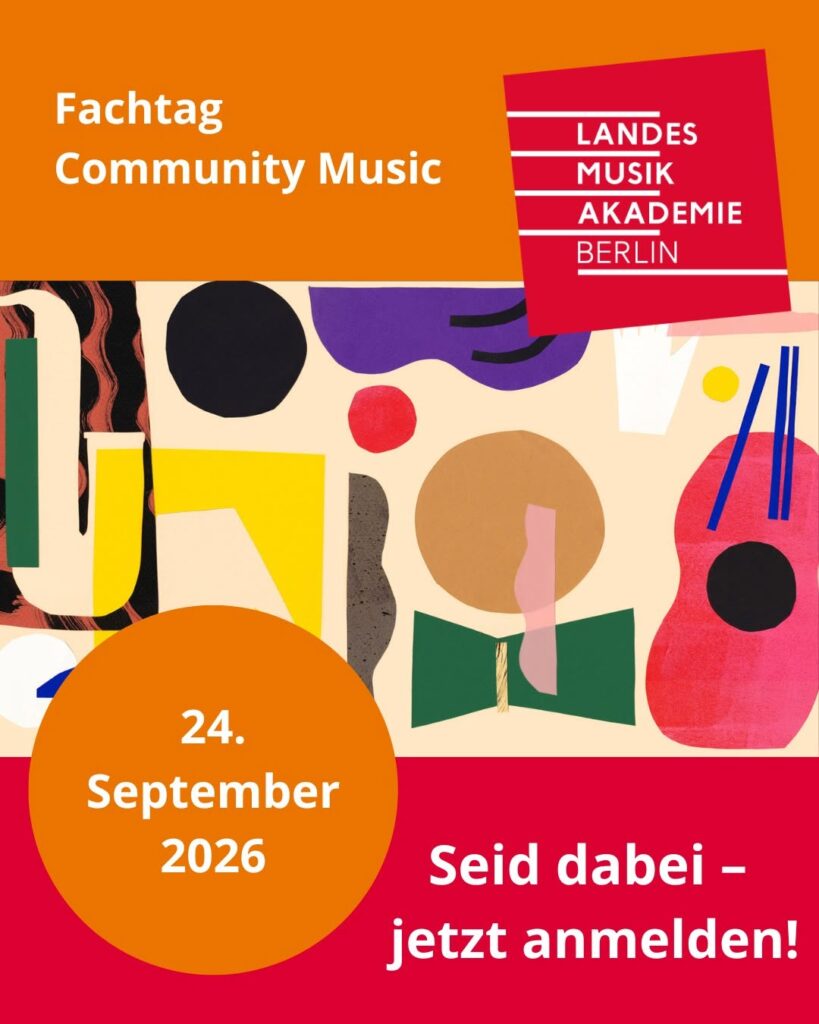 Grafik des Flyers Fachtag Community Music mit bunter Grafik