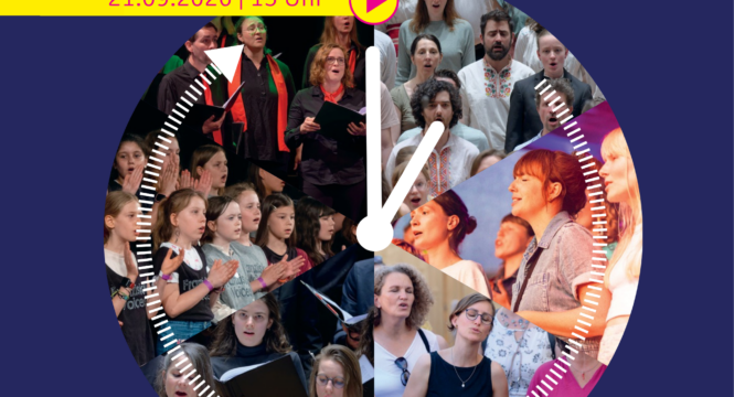 Flyer mit Fotocollage von Chören und Schrift "125 Stunden Chor"