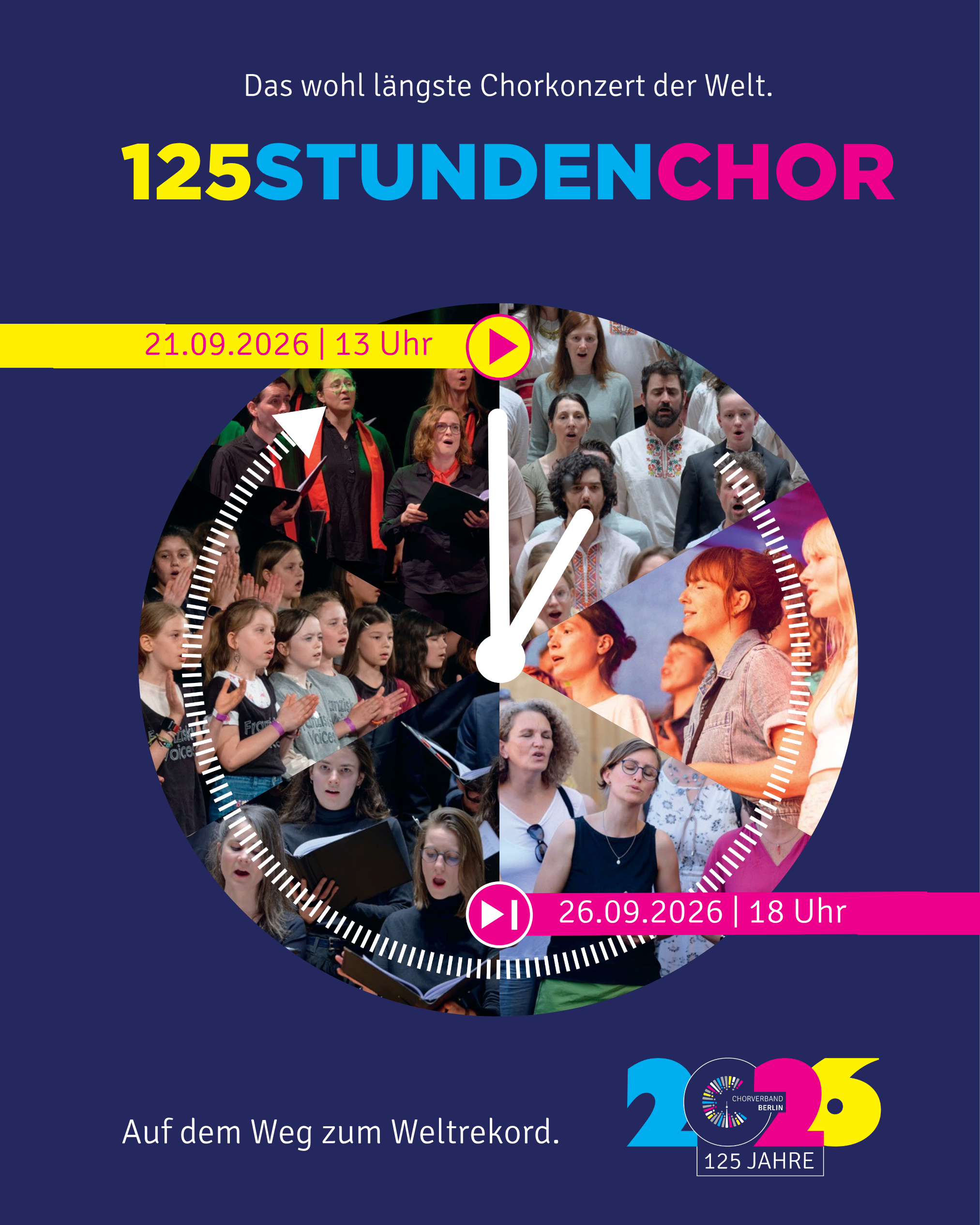 Flyer mit Fotocollage von Chören und Schrift "125 Stunden Chor"