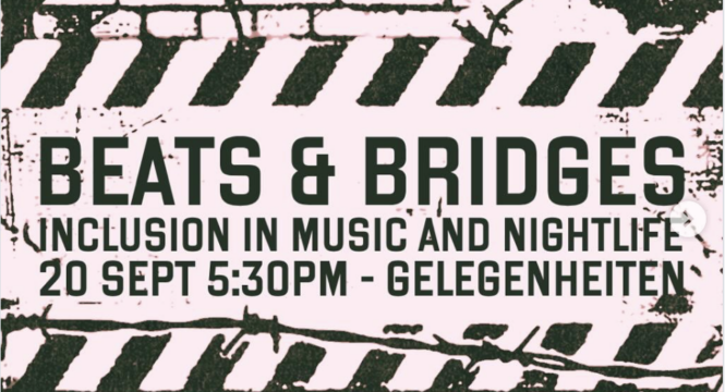 Grafik mit gemalter Mauer und SChrift "Beats & Bridges"