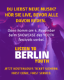 Listen To Berlin Schriftzug mit Schrift: "Du liebst neue Musik? höre sie live, bevor alle davon reden."